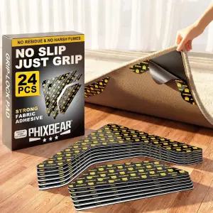 PHIXBEAR 러그 테이프 24개 강력한 미끄럼 방지 패드 접착 실리콘 바닥 세척 및 재사용 가능 저취 프리컷