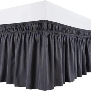 우아한 장식 1 랩 어라운드 베드 스커트 650 TC 100 이집트 코튼 이지 핏 조절 가능한 신축성 11인치 드롭