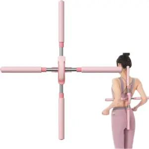 자세 교정기 요가 크로스 스틱 스트레칭 도구 접이식 혹등 교정 허리 펴기 교정기핑크색