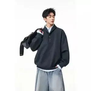 코아픽샵 남사친 검정 캐주얼 봄 키작남 다크그레이 맨투맨 꾹1