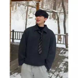 코아픽샵 모직 연두 남친 빈티지 긴팔 반팔 숄 넥타이 상의 키작남 맨투맨 칼라 꾹2