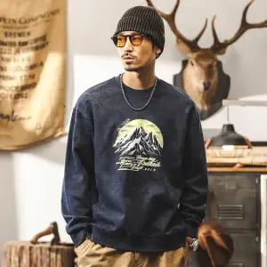 코아픽샵 남자 키작남 맨투맨 가을 빈티지 헤비 라운드 프린트 티셔츠 루즈핏 캐주얼 상의 꾹3