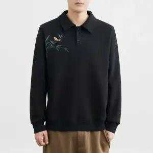 코아픽샵 남자 키작남 맨투맨 터틀넥 블랙 꽃 자수 긴팔 봄가을 캐주얼 상의 꾹3