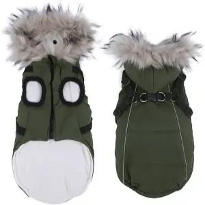 반려견 후드티 하네스가 내장된 코트 플리스 안감이 있는 방수 재킷 추운 날씨에 잘 어울리는 작은 강아지