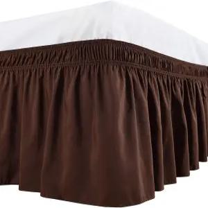 우아한 장식 1 랩 어라운드 베드 스커트 650 TC 100 이집트 코튼 이지 핏 조절 가능한 신축성 11인치 드롭