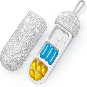 이백스 블링 여행용 알약 정리함 크리스탈 라인스톤 3칸 휴대용 케이스 데일리 상자 주머니 약 비타민 소형