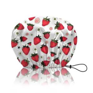 BHAHB 샤워캡 재사용 가능한 이중 레이어 조절 탄력 방수 EVA 헤어 목욕 여성용 귀여운 에스테틱스트로베리