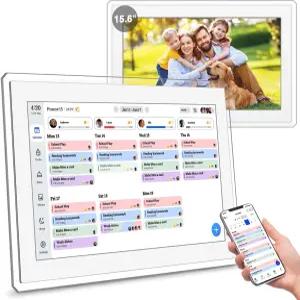 디지털 달력 벽 터치 스크린 15.6인치 스마트 벽걸이 HD 전자 가족 및 안무 차트 밀 플래너 포함 내장 사진