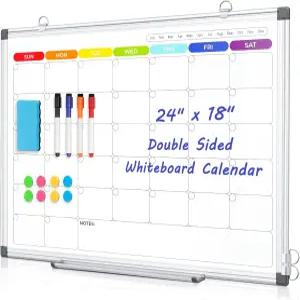 벽용 건식 지우기 보드 캘린더 24인치 x 18인치 마그네틱 화이트보드 컬러풀 월 양면 걸이 알루미늄 프레임