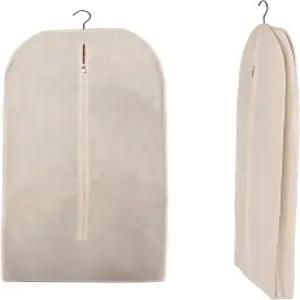 지퍼가 달린 베이지 코튼 의류 가방 24 x 42 인치 방진 옷장 정리함 간편한 보관 여행 드레스 정장 보호대