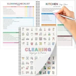 청소 일정 플래너 주간 및 월간 체크리스트 8.5인치 x 11인치 일일 주방 욕실 가정 등 12페이지가 적층된
