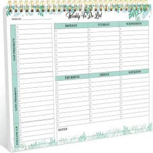 주간 플래너 메모장 날짜가 지정되지 않은 나선형 캘린더 할 일 목록 두꺼운 종이 52페이지 학생 사무실