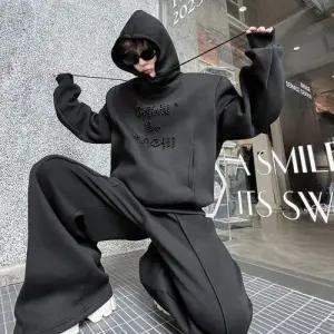 토르 바지 남친 가을 캐주얼 투피스 후드 트레이닝 비즈 솔리드 세트 장식 정장 맨투맨 OPH3