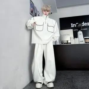 토르 팬츠 남친 가을 투피스 차이나 와이드 맨투맨 테이핑 코트 세트 루즈핏 OPH3