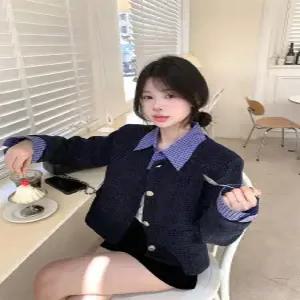 블랙팬서 코트 숏 트렌드 자켓 칼라 상의 여사친 가을 캐주얼 페이크 투피스 OPH3