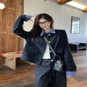 블랙팬서 코트 숏 트렌드 자켓 칼라 상의 여사친 가을 캐주얼 페이크 투피스 OPH3