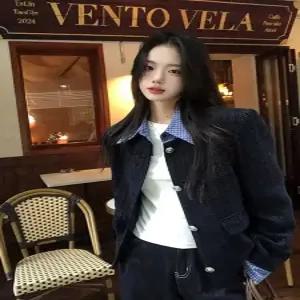 블랙팬서 코트 숏 트렌드 자켓 칼라 상의 여사친 가을 캐주얼 페이크 투피스 OPH3