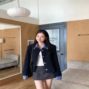 블랙팬서 여친 캐주얼 가을 페이크 투피스 재킷 상의 트렌드 숏 코트 칼라 OPH3