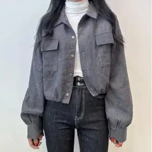 블랙팬서 여친 가을 빈티지 슬림핏 터틀넥 투 포켓 스트링 긴팔 코듀로이 코트 OPH3