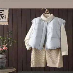 블랙팬서 여사친 캐주얼 라운드 롤업 오리털 조끼 민소매 보온 OPH1