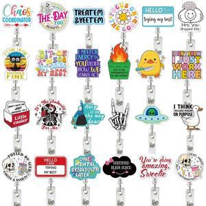 아크릴 화염 해골 검은 고양이개폐식 배지 릴 ID 버클 거치대 의사 간호사 교사 학생용 선물