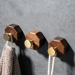 2/1개 호두나무 황동 후크 벽걸이 문 키체인 욕실 코트 모자 스티커형 주방용품 정리 데코레이션