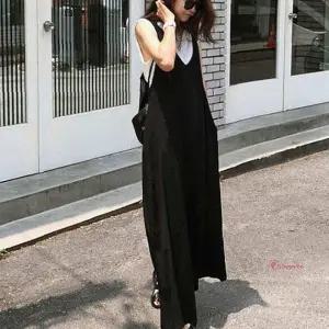 빅사이즈 U넥 블랙 와이드 점프수트 오버핏def192