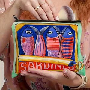 남여공용공용 성인 화장품 주머니 저자극성 미니 소형 메이크업 가방 트렌디한 정어리 프린트 지퍼가 달린