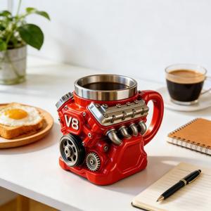 V8 자동차 엔진 디자인 스테인리스 스틸 커피 머그컵 애호가 정비사 아버지 남자친구 선물용 보온컵