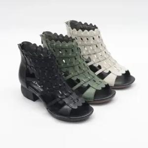 [라운슈][라운슈] 오픈토 가죽 와플  샌들 부츠힐 5cm (48708105)