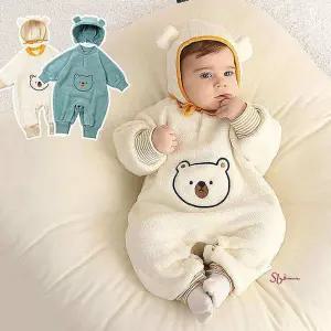 딥그린 아동 아이보리 베어 보넷세트 우주복def550