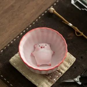 뽀글뽀글 돼지찻잔 도자기 기포 핑크색 술잔 A 기름누워있는간편포장 올라
