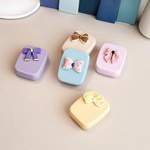 호환상품 컬러 보우 콘택트 렌즈 케이스(거울 포함) 귀여운 눈 관리 여행용 키트 안경 액세서리