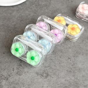 호환상품  나사 덮개 콘택트 렌즈 박스 귀여운 꽃 투명 플립 일체형 컬러드 아이 케어 컨테이너