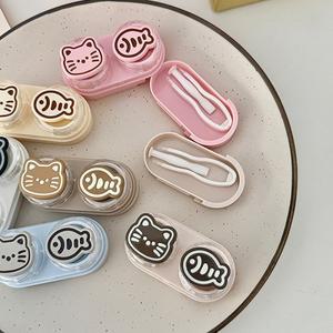 호환상품 휴대용 서랍형 이중 레이어 투명 콘택트렌즈 보관함 정리함 귀여운 고양이 물고기 디자인 아이케