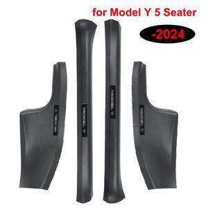 테슬라 호환 모델 Y 2021-2024 앞뒤 문 실 프로텍터 커버 카본 안티 킥 패드 ABS 페달 가드 내부 스트립 액