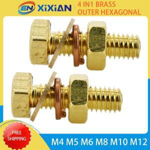 M4 M5 M6 M8 M10 M12 황동 육각형 외부 기계 볼트 미터 나사 캡 구리 너트 플랫 와셔 세트