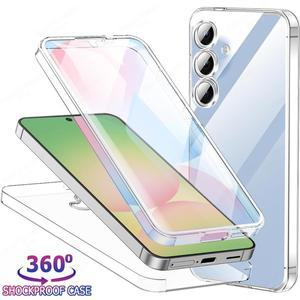 호환 A56 A36 A16 A26 A55 A25 A35 A15 A54 A34용 360도 풀 바디 PC+TPU 클리어 폰 케이스 (스크래치 방지