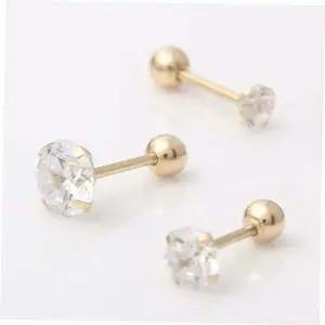 여자친구선물 골드 화이트 라운드 큐빅 피어싱 14K