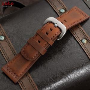 빈티지 크레이지 호스 천연 가죽 시계줄 스트랩 남성용 28mm 시계밴드 스티칭 블랙 실버 클래스프