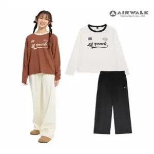 [에어워크주니어]배색 라운드 티 와이드 밴딩팬츠 상하세트