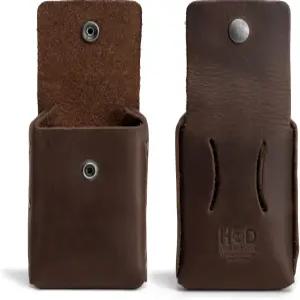 하이드앤드링크 풀그레인 천연 가죽 핸드메이드 허리 지갑 버번브라운 코인 포켓 충전 케이블 수납 파우치