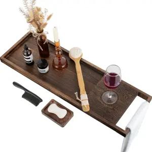 하노베 욕조 트레이 목욕 캐디 3인치 나무 선반 손잡이가 있는 심플한 농가용 소박한 보드 욕실 정리 홈
