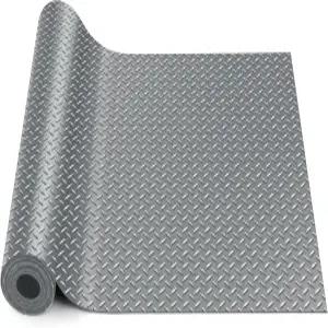 브링 16인치 x 10피트 고무 다이아몬드 플레이트 롤 차고 바닥 매트 트레일러 차고용 헤비 듀티 러그 PVC