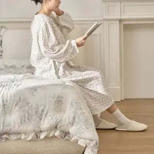 모던하우스 L 이중직 거즈 면 파자마 원피스 보라꽃무리1255781