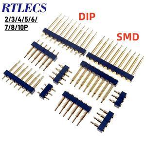 2피스 수 스프링 장착 포고 핀 커넥터 단일 행 2.54MM 피치 3 4 5 6 7 8 10 위치 TH DIP SMD 패드