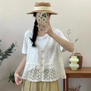 EAMT 여사친 여름 아우터 민소매 카디건 오간자 자수 톱 브이넥 컬러 YJ2