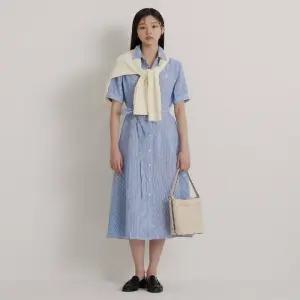 리넨 스트라이프 5부 소매 원피스 - 블루/BF6371C23P1206175