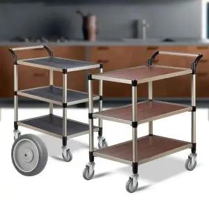 [골드스마일]월넛우드 3단 중 회색바퀴 웨건써빙카트 빈티지트롤리