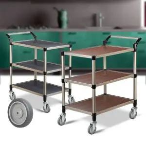 월넛우드 3단 특대 회색바퀴 트롤리카트 주방 웨곤 카 이동식트레이